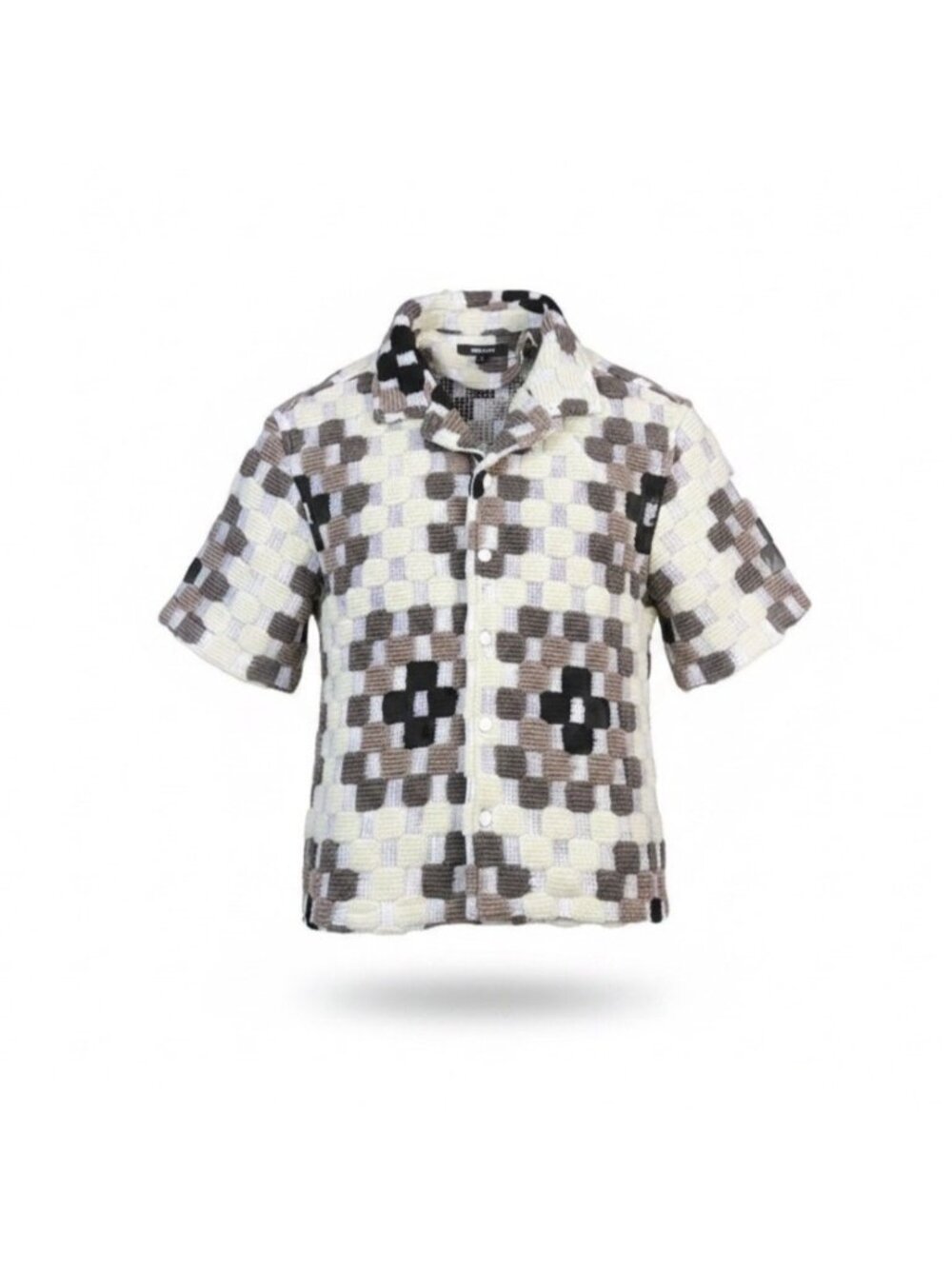 Nova Men Brown & Cream Checkered Short Sleeve Shirt Casual Wear Sz XL